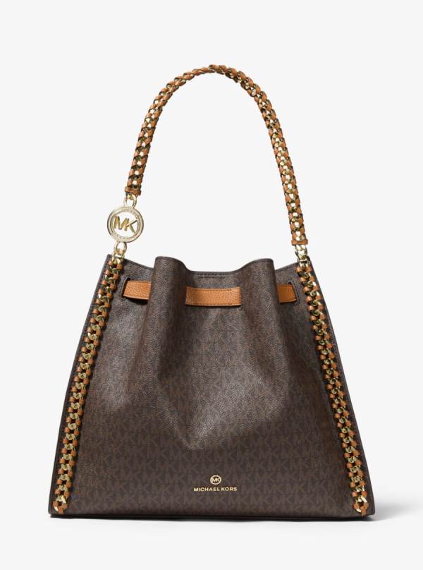Damske Taška Cez Rameno Michael Kors Mina Large Logo Čokoláda Žlté - Kabelky Michael Kors Outlet | VLETJ-3176